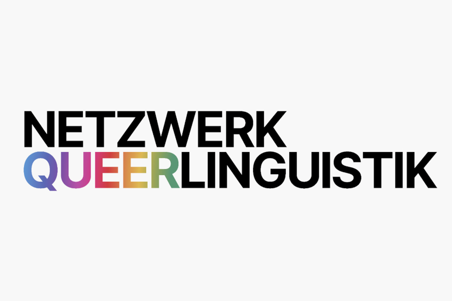 Logo "Netzwerk Queerlinguistik". Queer ist in Regenbogenfarben geschrieben